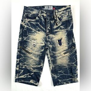 NEW‎ GS115 Boys Moto Denim Shorts 18 Blue Acid Wash Distressed Zipper Streetwear